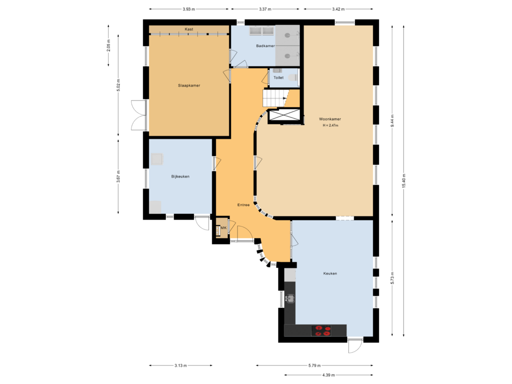 Bekijk plattegrond van Begane grond van Kattenbroekerweg 8