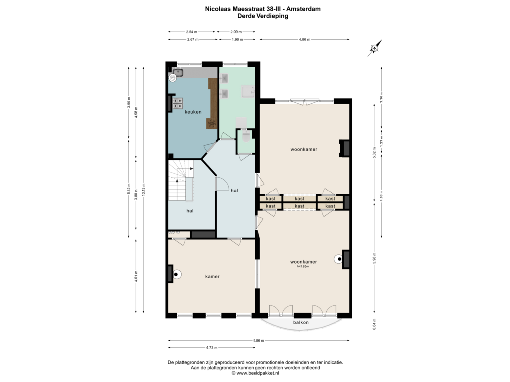 Bekijk plattegrond van DERDE VERDIEPING van Nicolaas Maesstraat 38-3