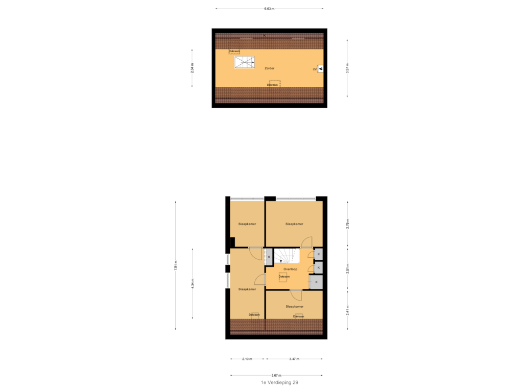 View floorplan of 1e Verdieping 29 of Noordweg 29