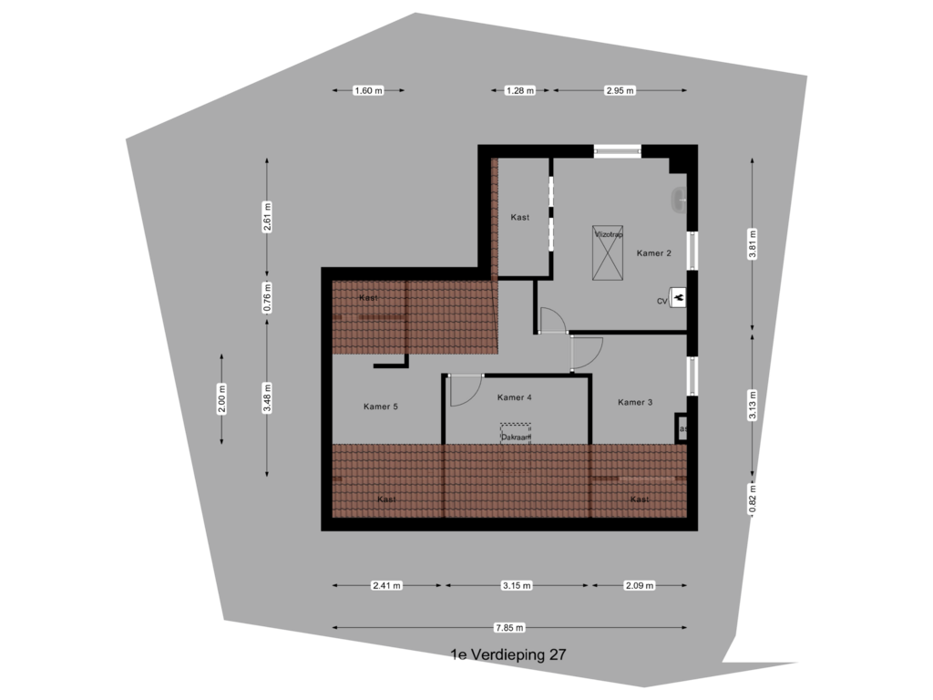 View floorplan of 1e Verdieping 27 of Noordweg 29