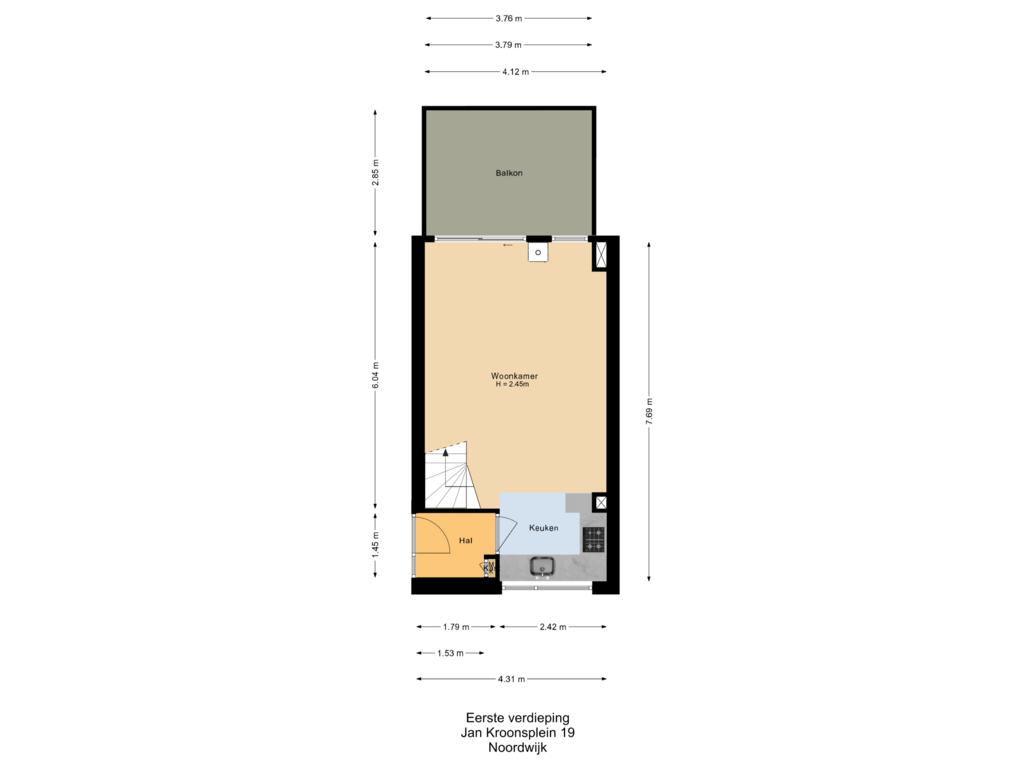 View floorplan of Eerste verdieping of Jan Kroonsplein 19