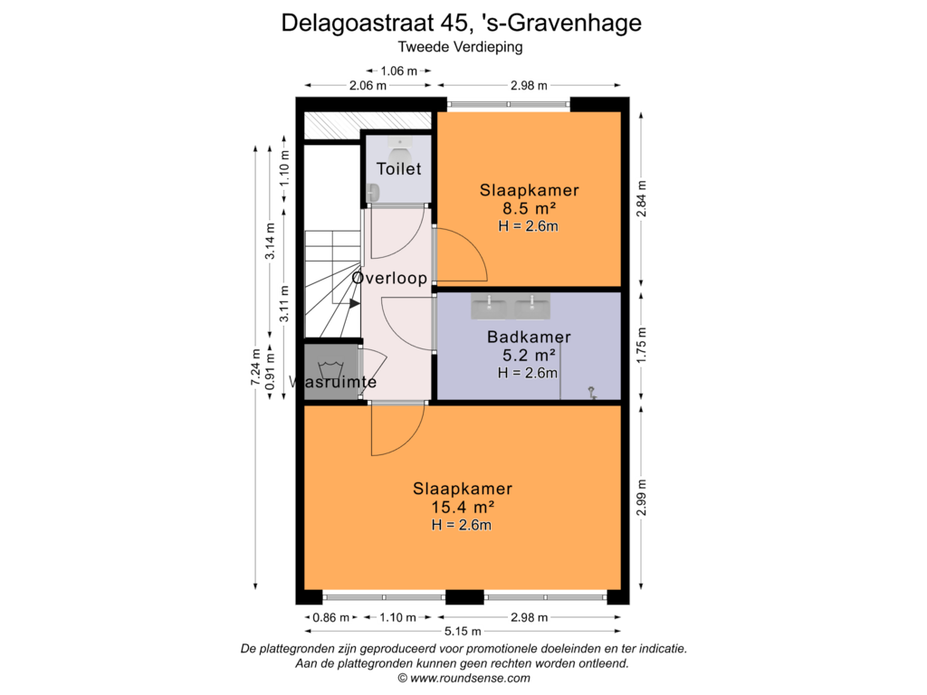 View floorplan of Tweede Verdieping of Delagoastraat 45