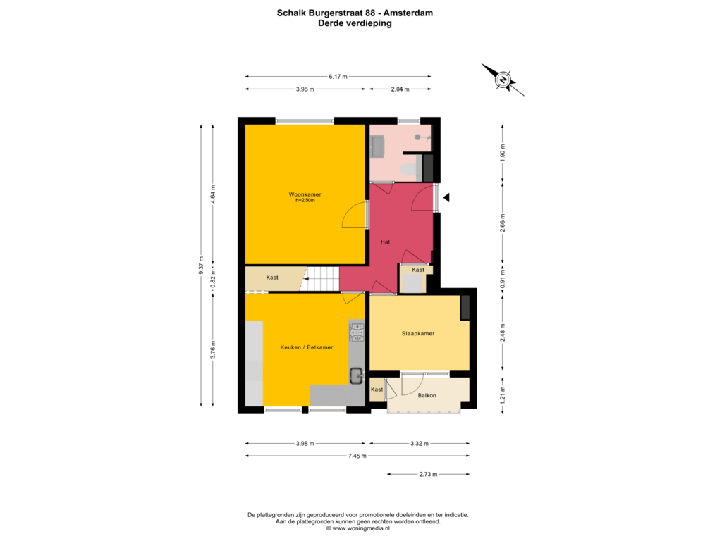 Bekijk plattegrond van Derde verdieping van Schalk Burgerstraat 88