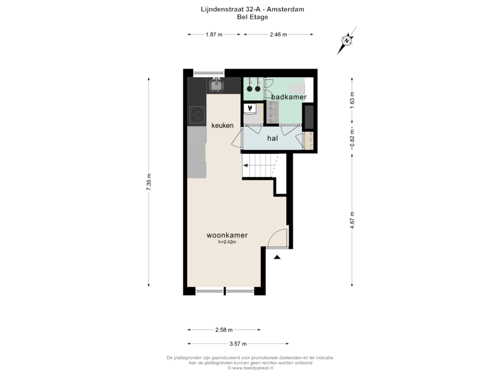 Bekijk plattegrond van BEL ETAGE van Lijndenstraat 32-A