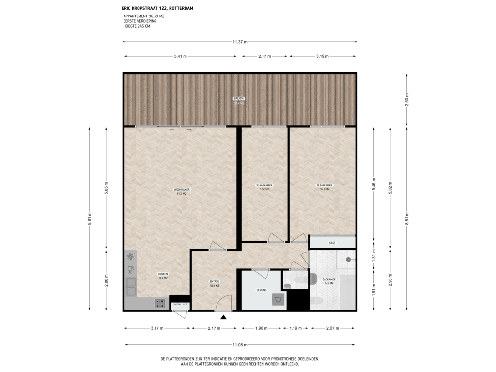 Bekijk plattegrond van 1e verdieping van Eric Kropstraat 122