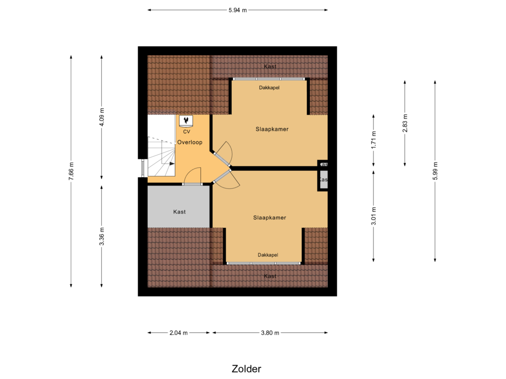 Bekijk plattegrond van Zolder van Glennstraat 4