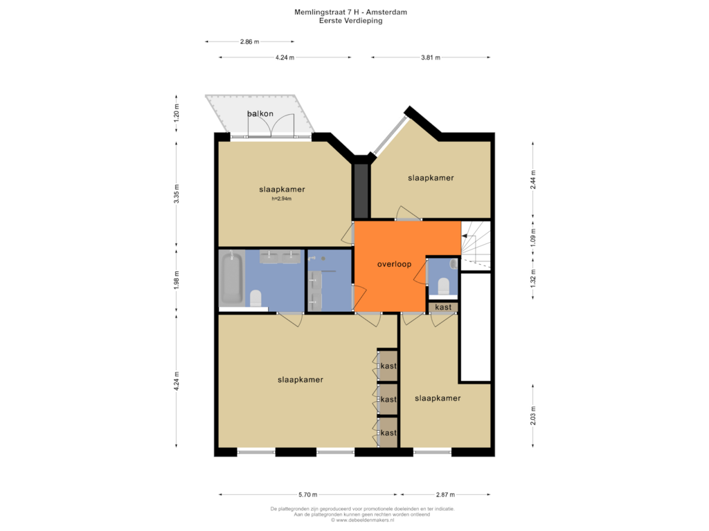 Bekijk plattegrond van EERSTE VERDIEPING van Memlingstraat 7-H