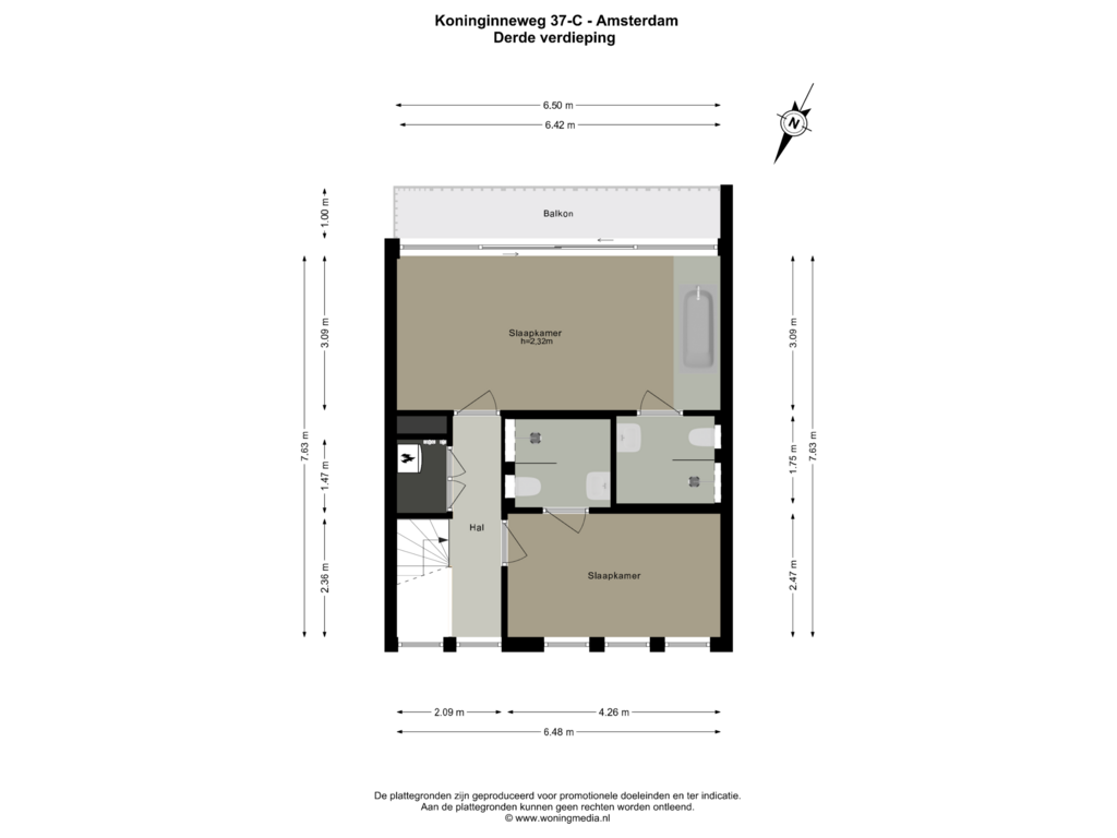 View floorplan of Derde verdieping of Koninginneweg 37-C