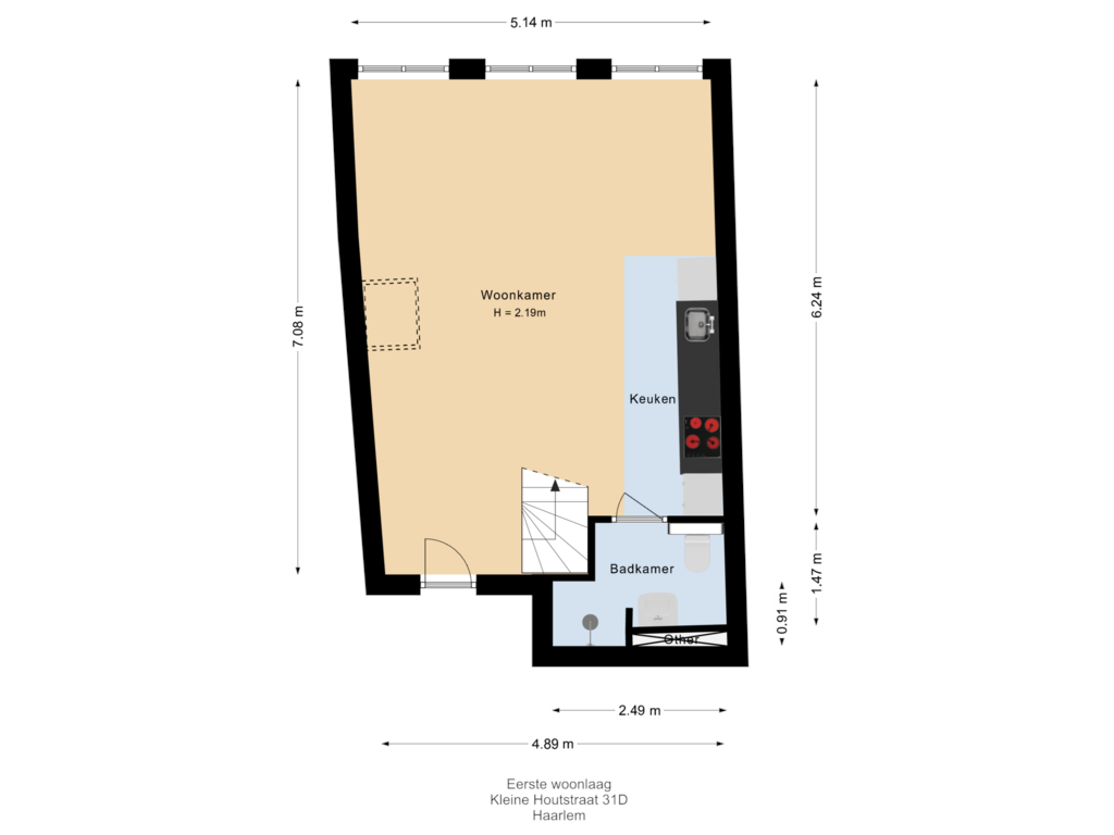 Bekijk plattegrond van Eerste woonlaag van Kleine Houtstraat 31-D