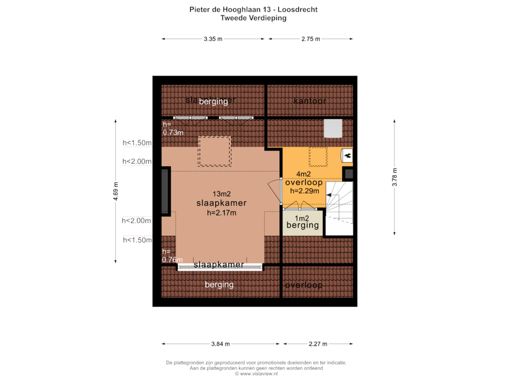 View floorplan of TWEEDE VERDIEPING of Pieter de Hooghlaan 13