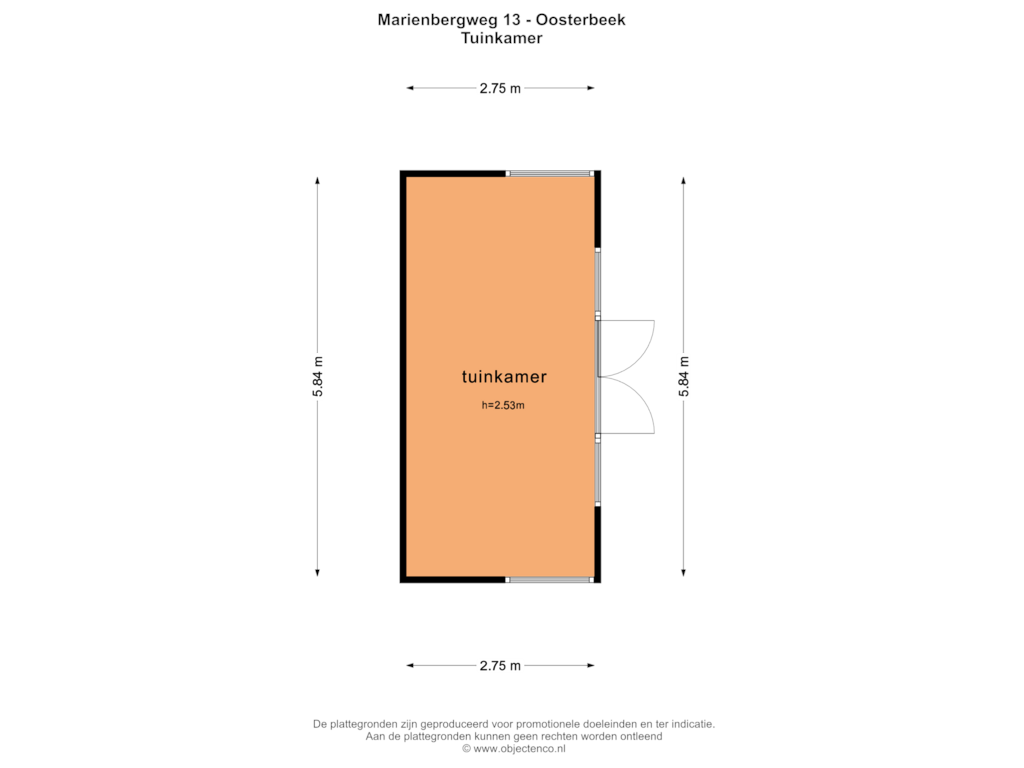 Bekijk plattegrond van TUINKAMER van Mariënbergweg 13