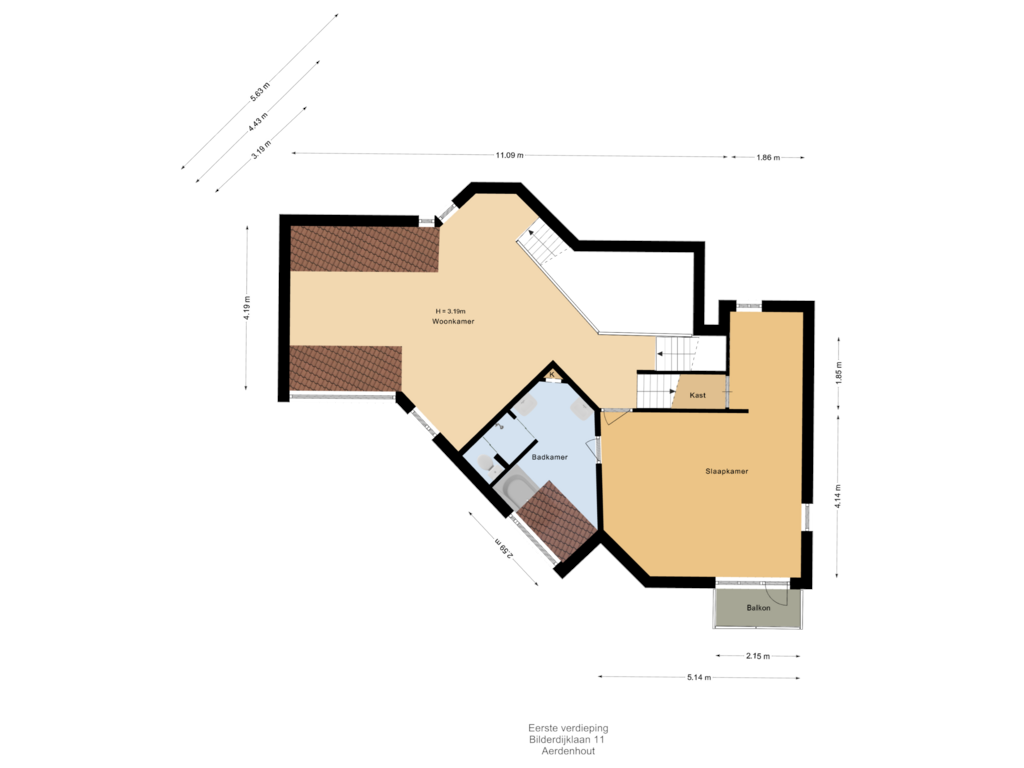 Bekijk plattegrond van Eerste verdieping van Bilderdijklaan 11