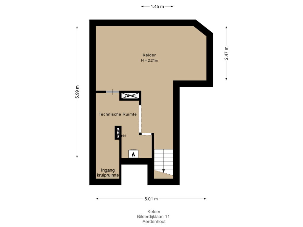 Bekijk plattegrond van Kelder van Bilderdijklaan 11