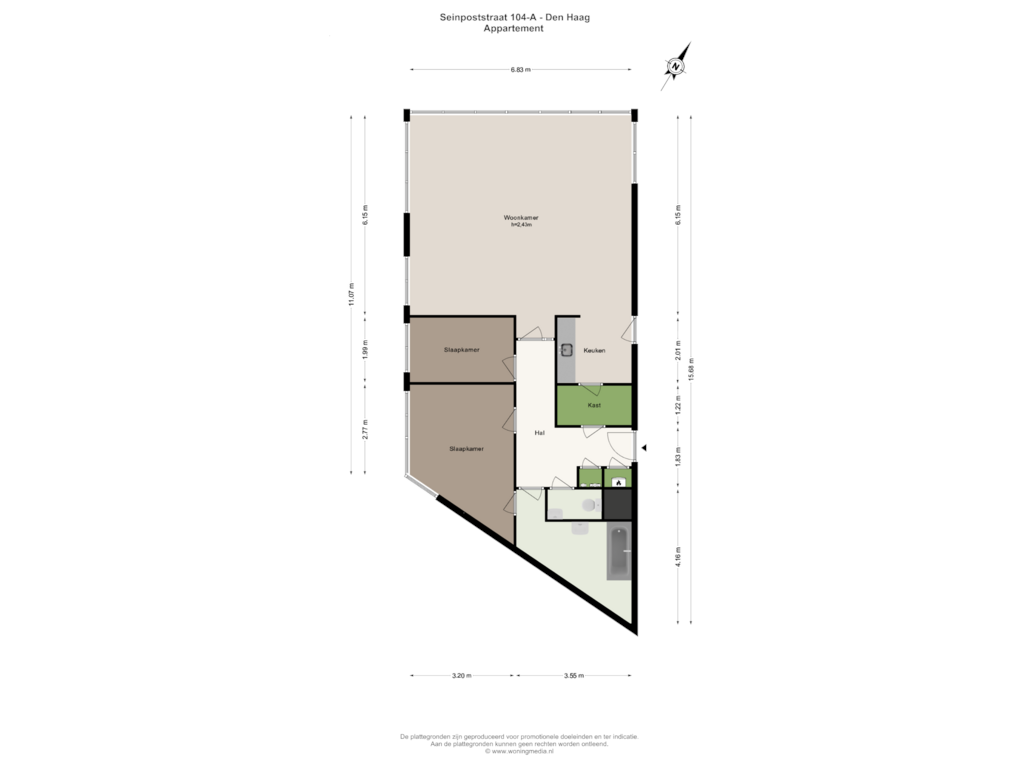 View floorplan of Appartement of Seinpoststraat 104-A