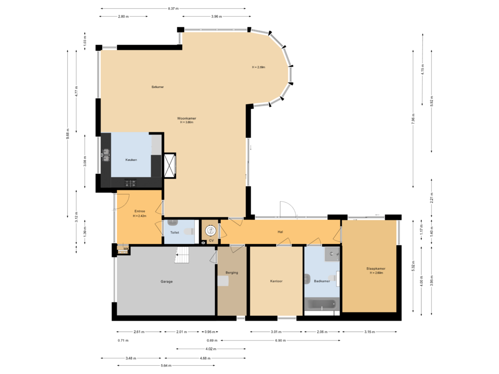 View floorplan of Begane grond of Birdielaan 135