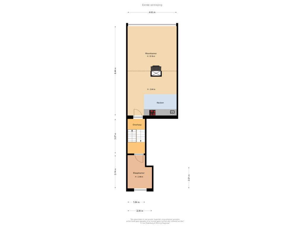 View floorplan of Eerste verdieping of Scheepstimmermanstraat 12