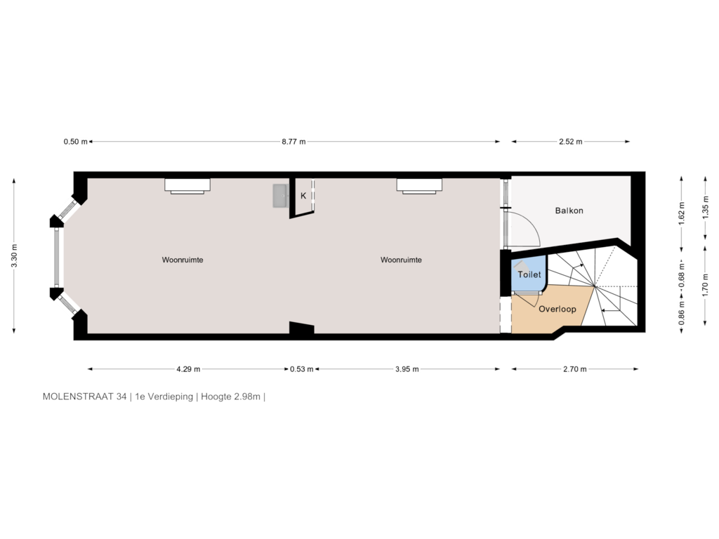 View floorplan of 1e Verdieping of Molenstraat 34