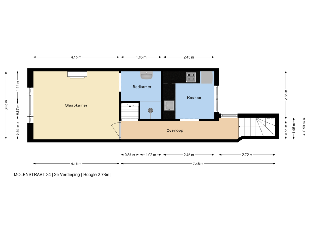 View floorplan of 2e Verdieping of Molenstraat 34