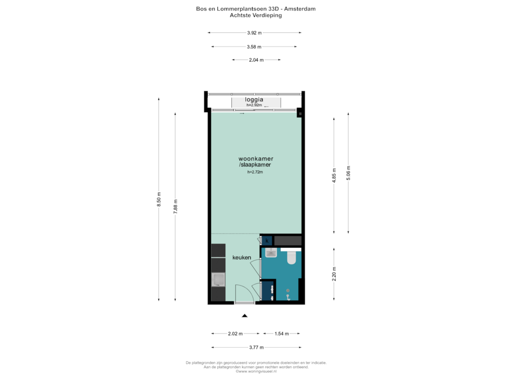 Bekijk plattegrond van ACHTSTE VERDIEPING van Bos en Lommerplantsoen 33-D