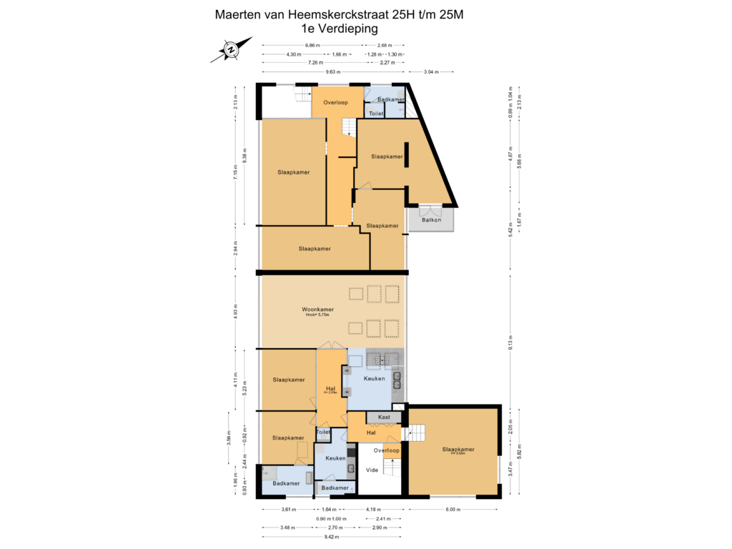 View floorplan of 1e Verdieping of Maerten van Heemskerckstraat 25-M