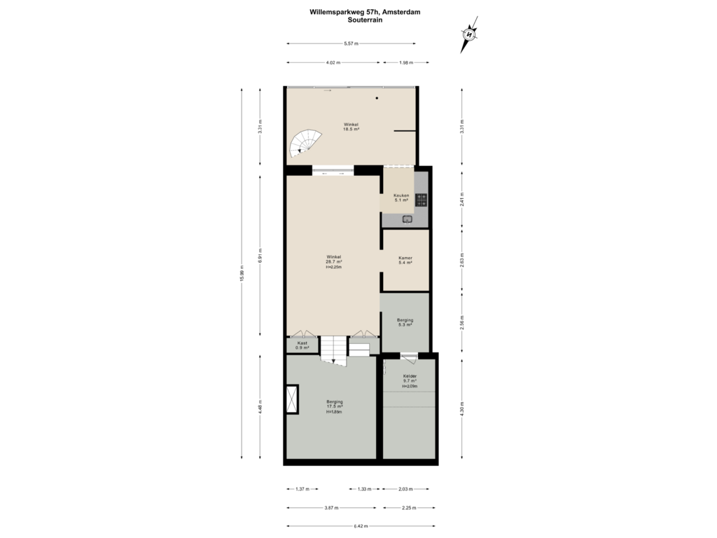 Bekijk plattegrond van Souterrain van Willemsparkweg 57-H