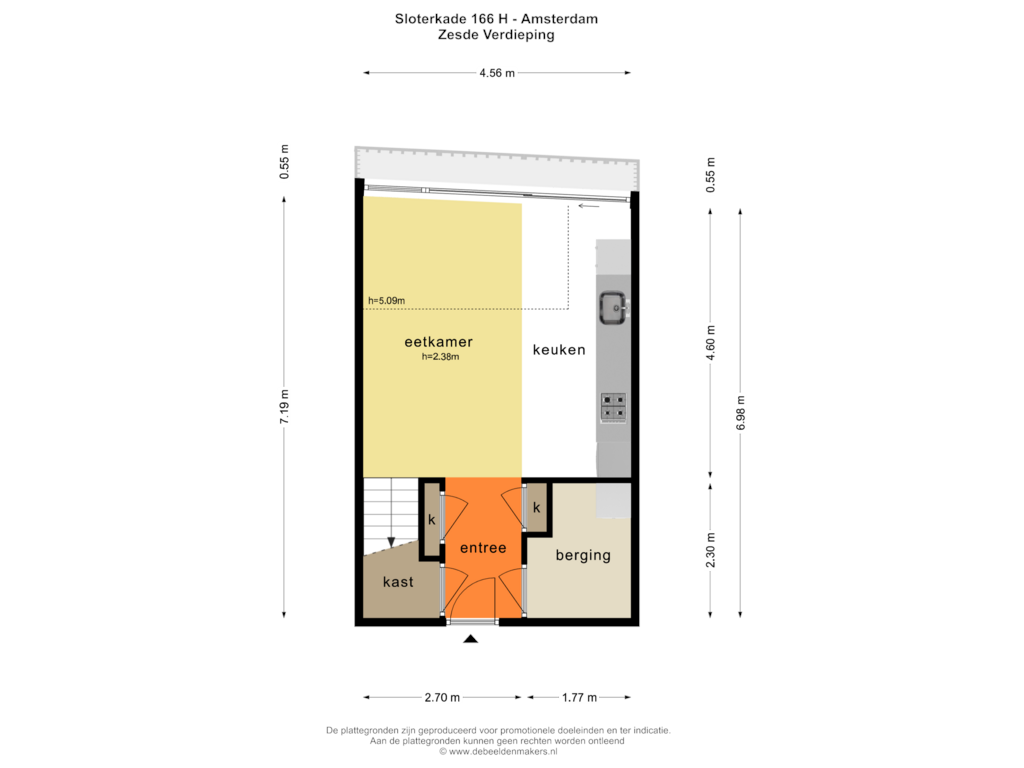 Bekijk plattegrond van ZESDE VERDIEPING van Sloterkade 166-H