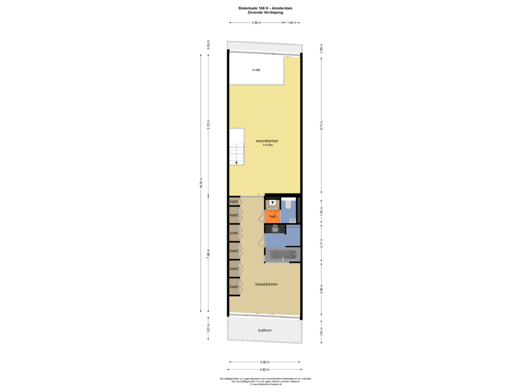 Bekijk plattegrond van ZEVENDE VERDIEPING van Sloterkade 166-H