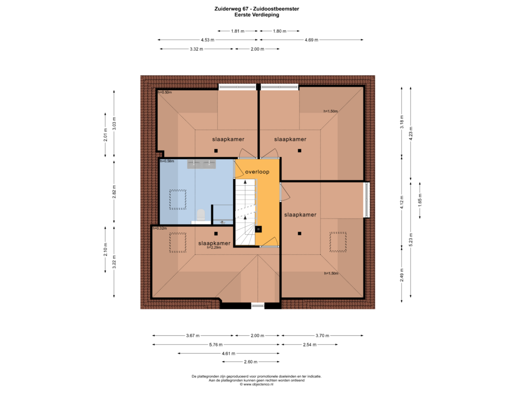 View floorplan of EERSTE VERDIEPING of Zuiderweg 67