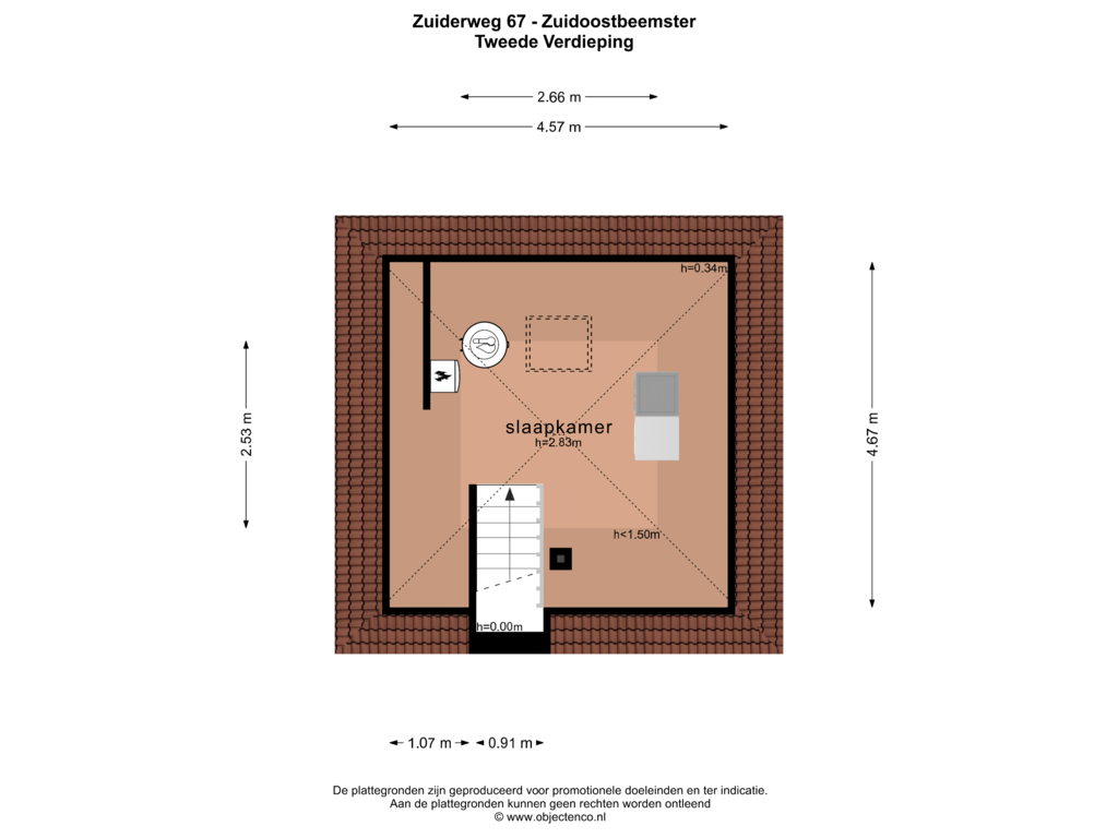 View floorplan of TWEEDE VERDIEPING of Zuiderweg 67