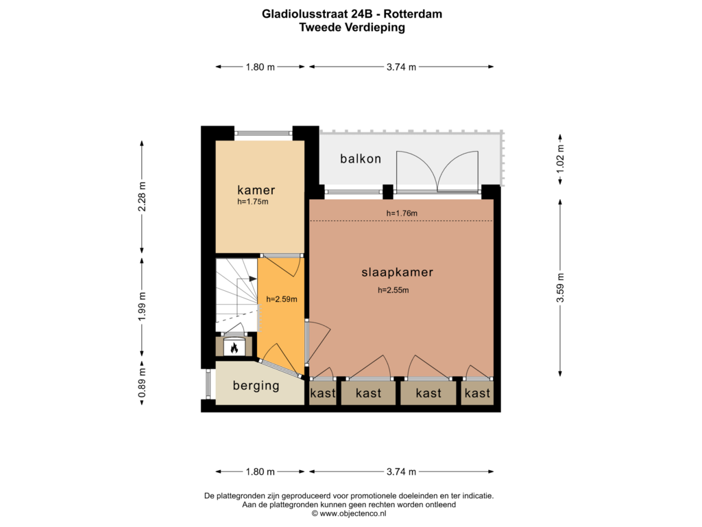 View floorplan of TWEEDE VERDIEPING of Gladiolusstraat 24-B