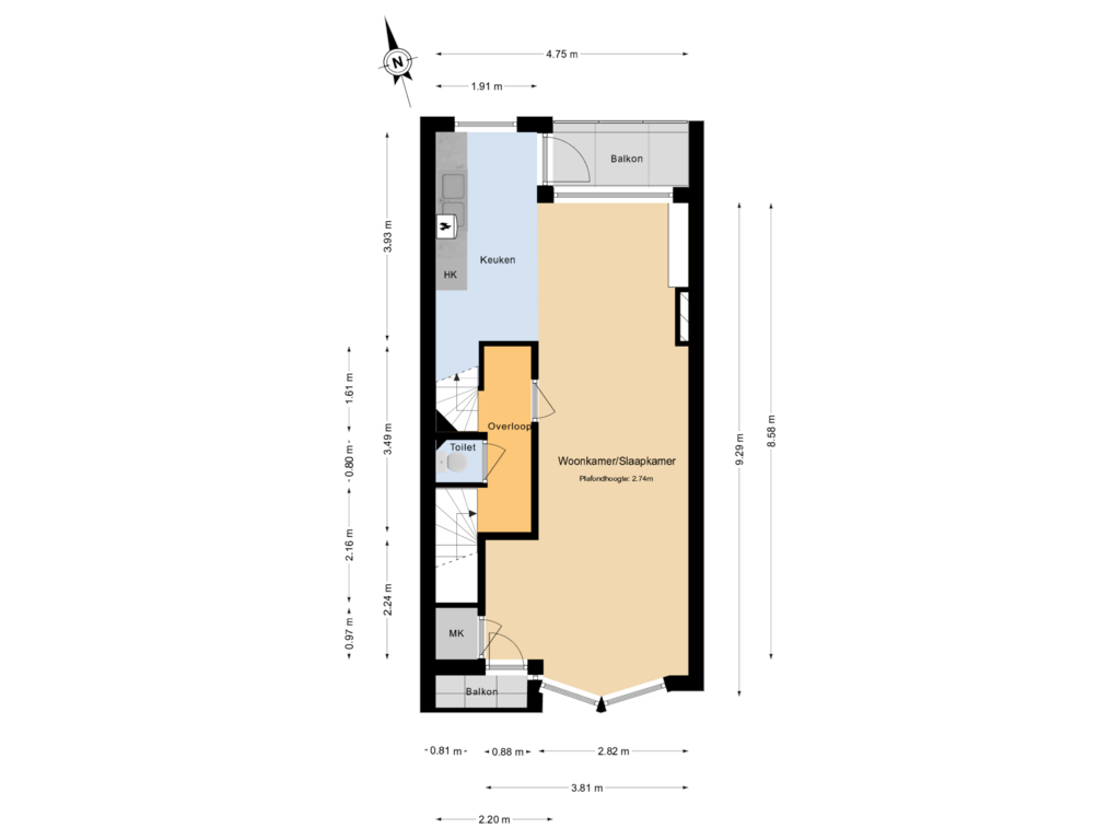 View floorplan of 1e Verdieping of Galileistraat 74