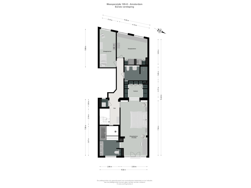 View floorplan of Eerste verdieping of Weesperzijde 109-H