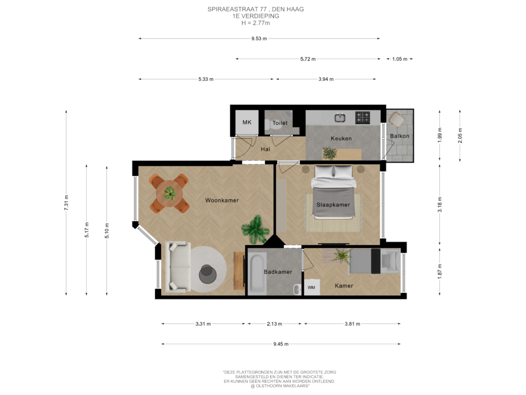 Bekijk plattegrond van 1e verdieping van Spiraeastraat 77