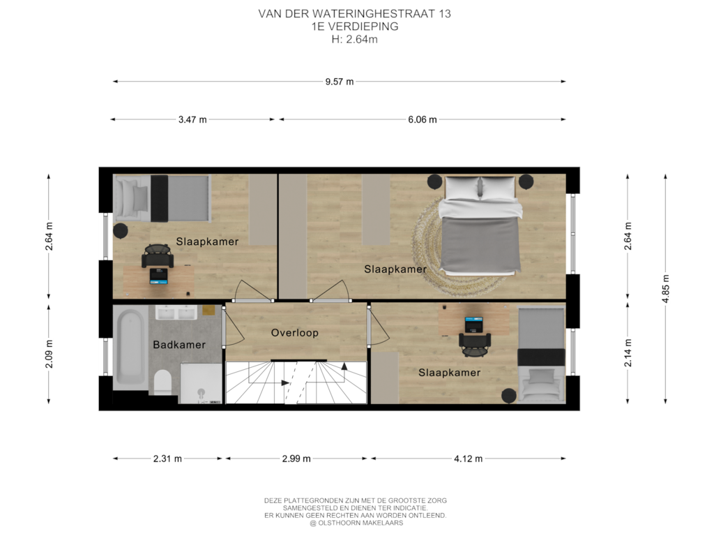 View floorplan of 1e verdieping of Van der Wateringhestraat 13