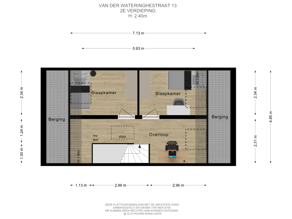 View floorplan of 2e verdieping of Van der Wateringhestraat 13