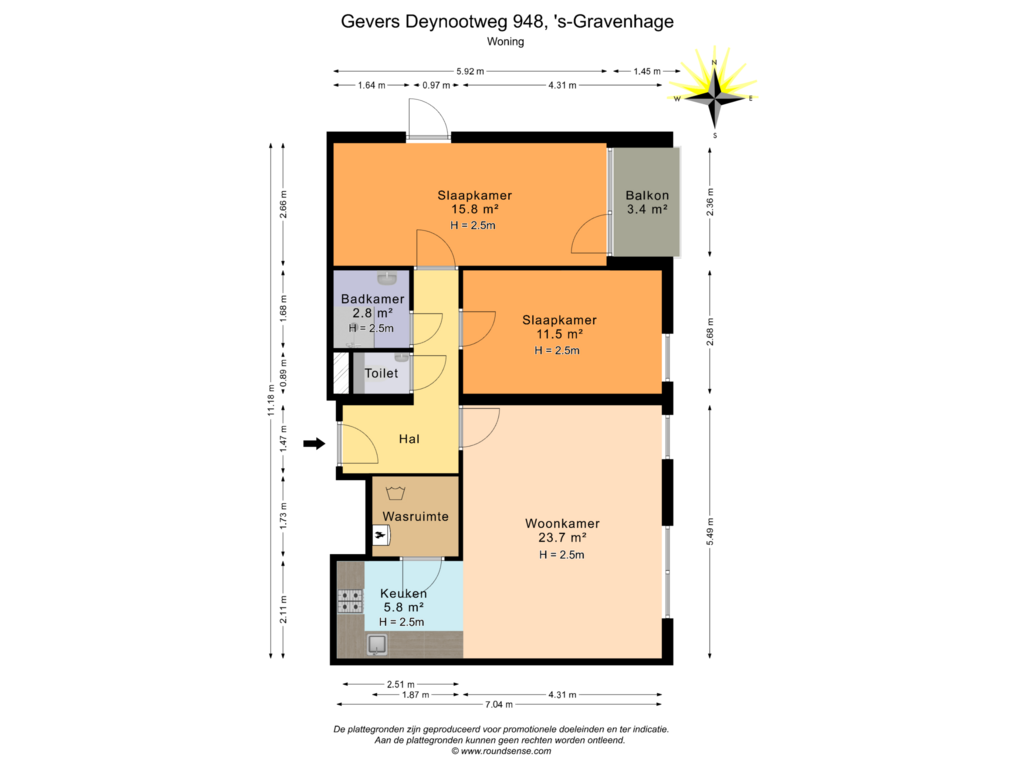 Bekijk plattegrond van Woning van Gevers Deynootweg 948