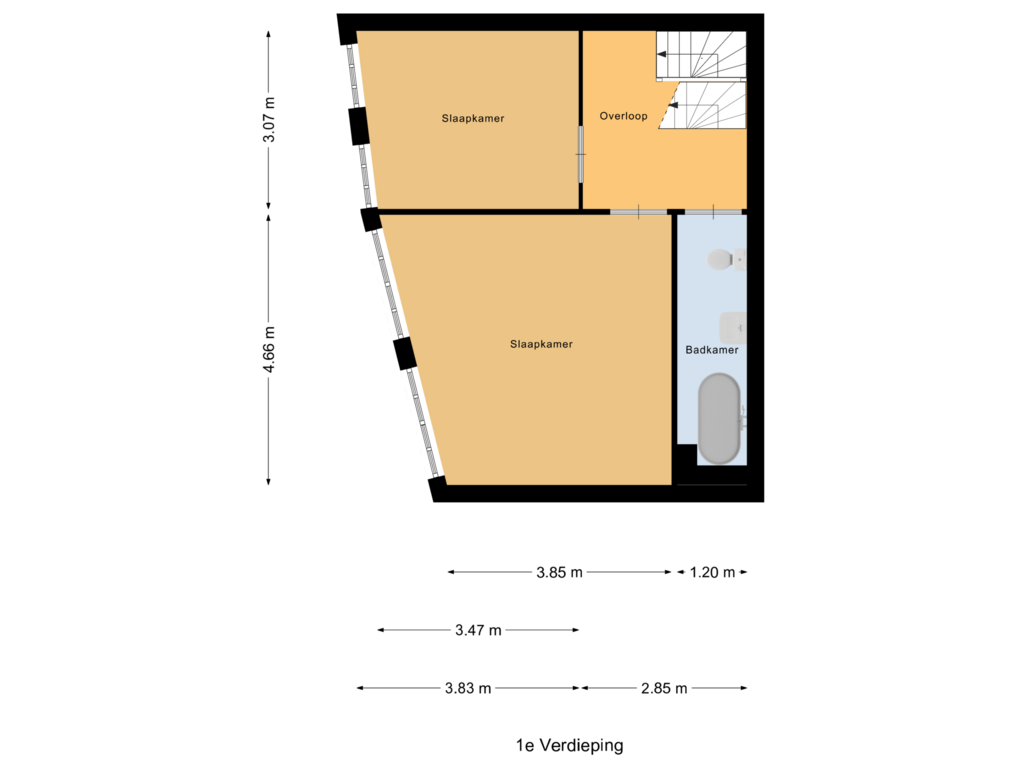 Bekijk plattegrond van 1e Verdieping van Hoogstraat 91