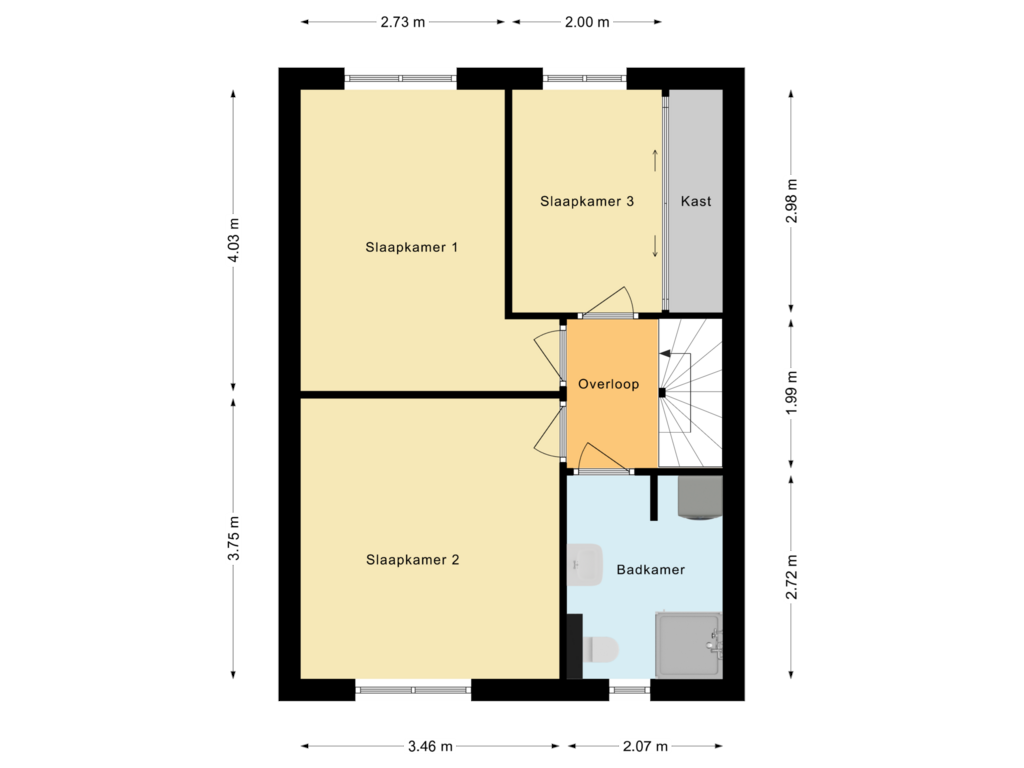 Bekijk plattegrond van Eerste verdieping van Jeroen Boschstraat 7