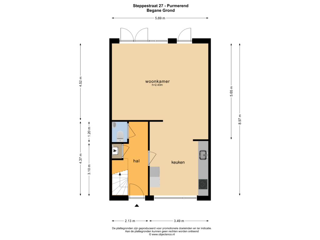 Bekijk plattegrond van BEGANE GROND van Steppestraat 27