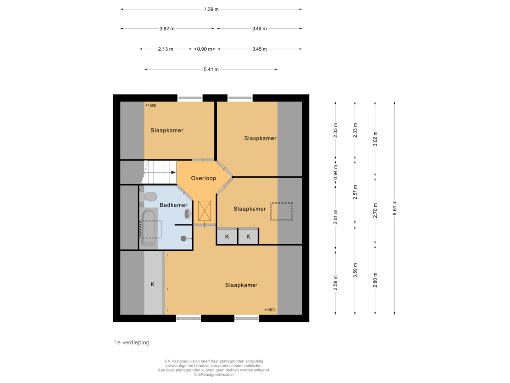 View floorplan of 1e verdieping of Busch en Dam 16