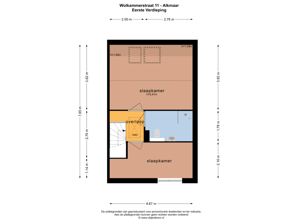 Bekijk plattegrond van EERSTE VERDIEPING van Wolkammerstraat 11