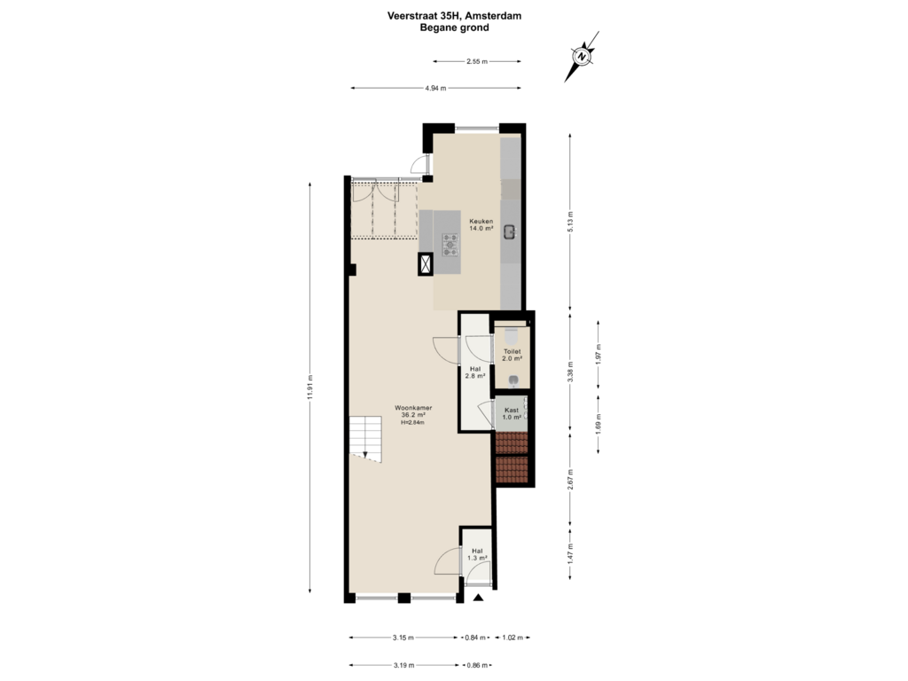 Bekijk plattegrond van Begane grond van Veerstraat 35-H