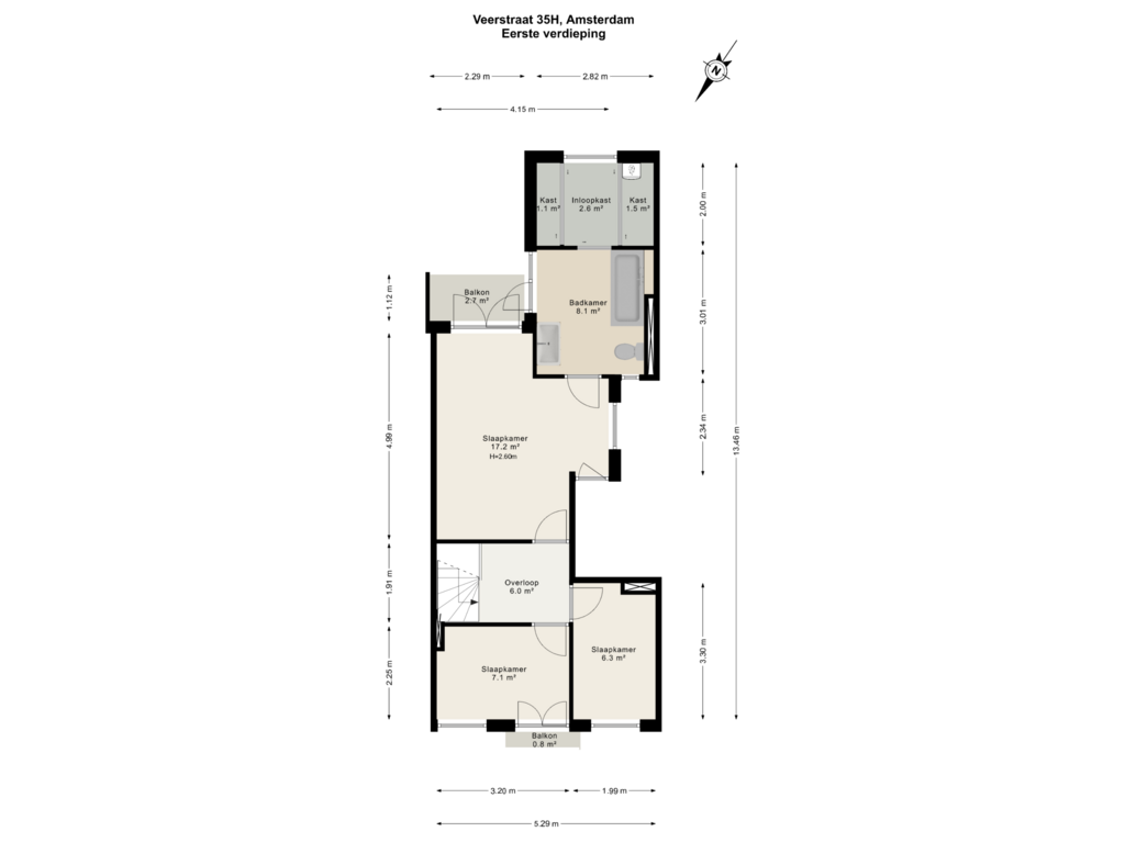 Bekijk plattegrond van Eerste verdieping van Veerstraat 35-H