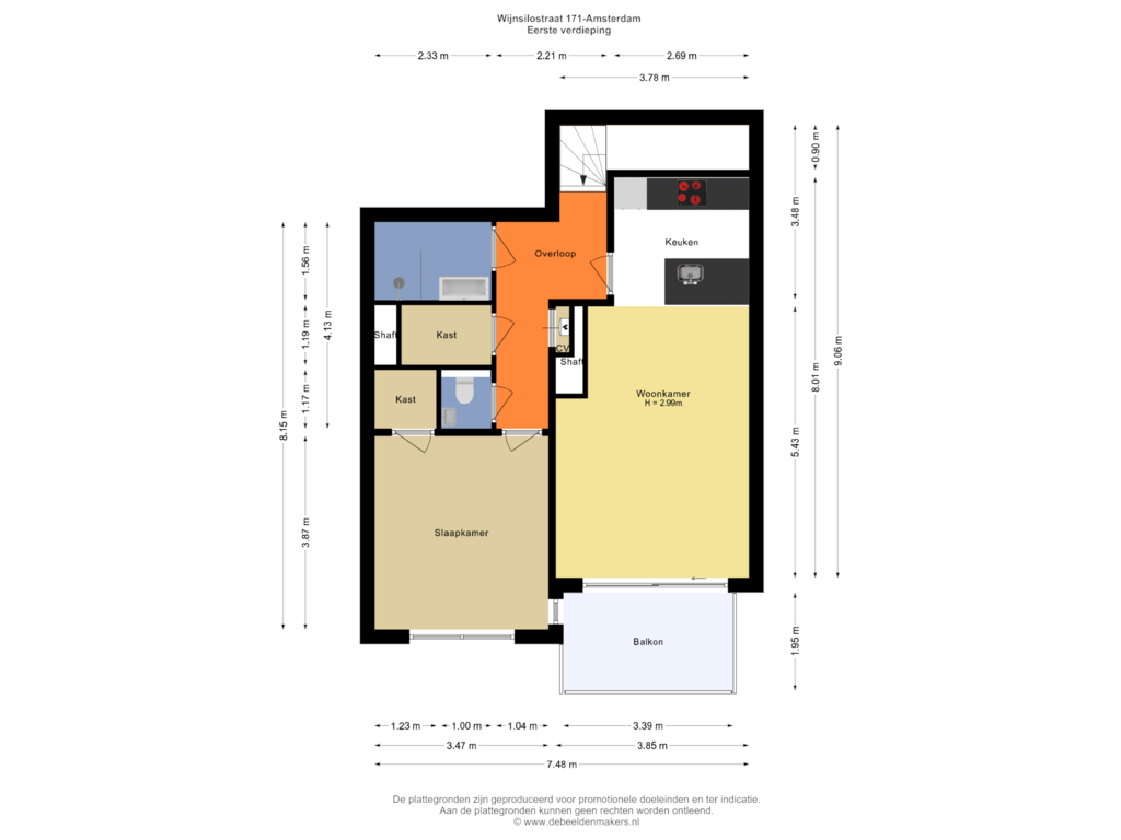 View floorplan of Eerste verdieping of Wijnsilostraat 171