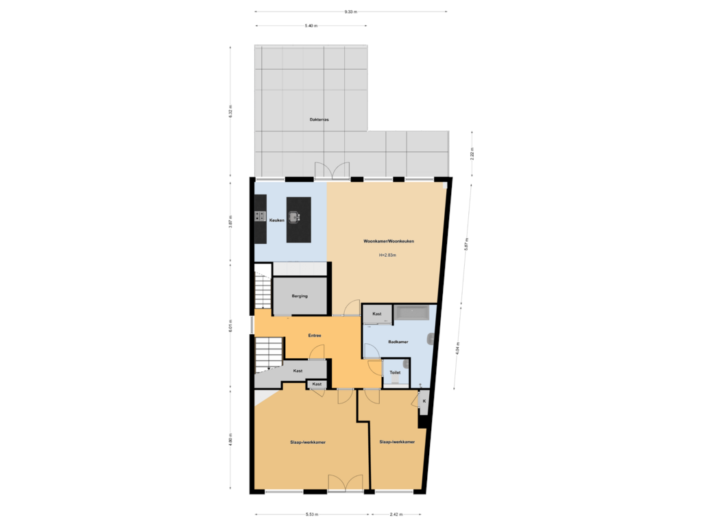 View floorplan of Woonetage I of Donkerstraat 48