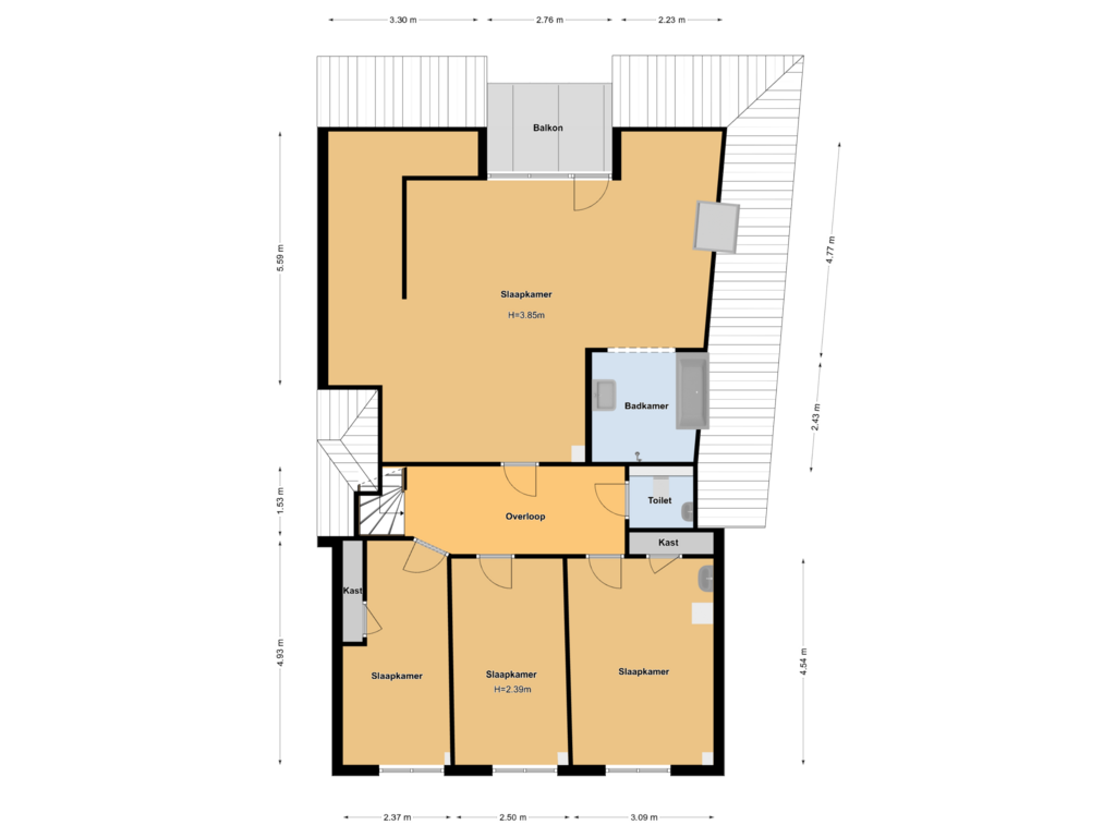 View floorplan of Woonetage II of Donkerstraat 48