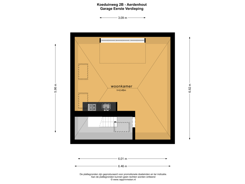 Bekijk plattegrond van GARAGE EERSTE VERDIEPING van Koeduinweg 2-B