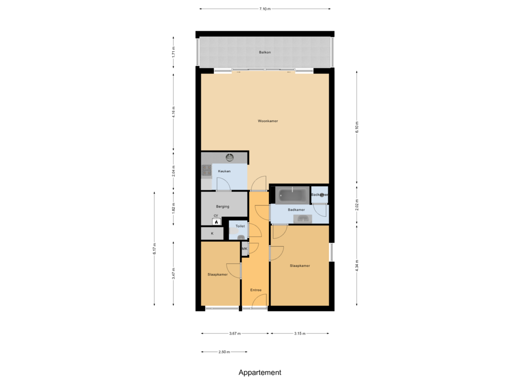 View floorplan of Appartement of Vloeiweg 44-C