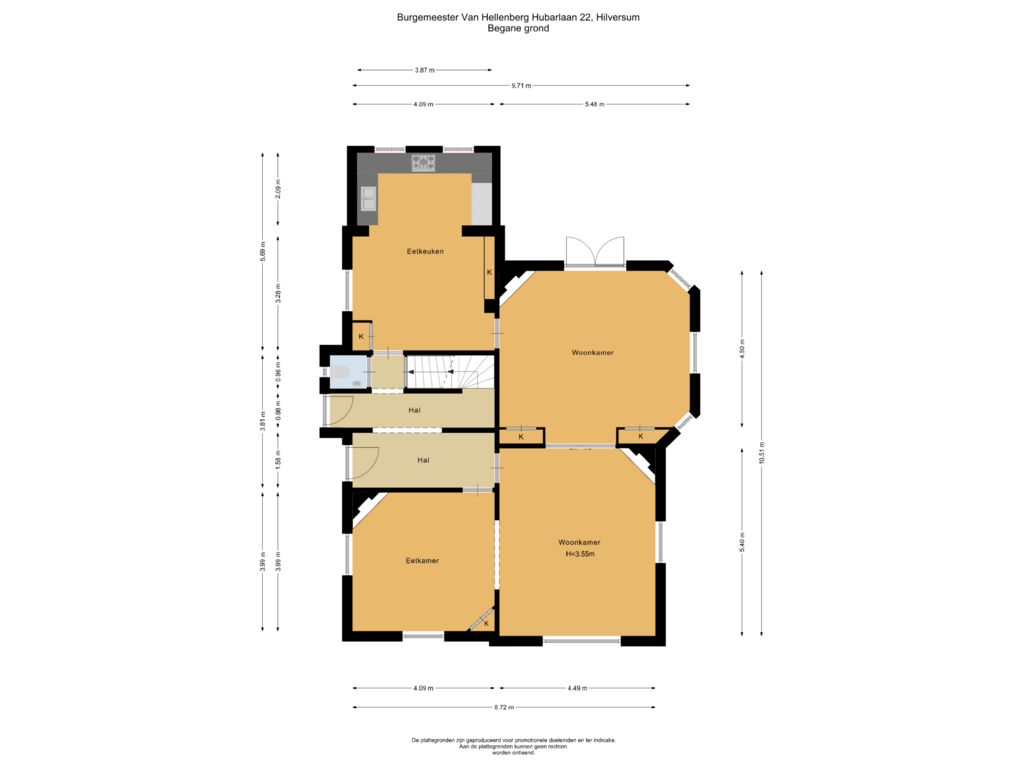 View floorplan of Begane grond of Burgemeester Van Hellenberg Hubarlaan 22