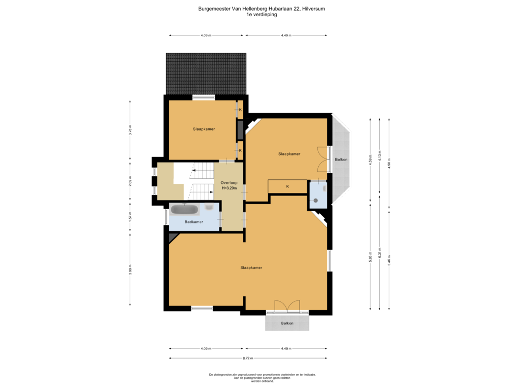 View floorplan of 1e verdieping of Burgemeester Van Hellenberg Hubarlaan 22